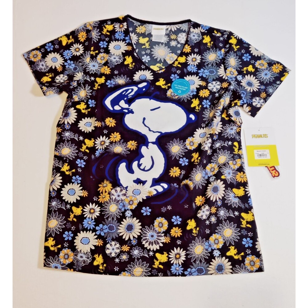 Snoopy Peanuts Scrubs Tooniforms Unisex Size M, V Neck Top W/Pockets NEW
